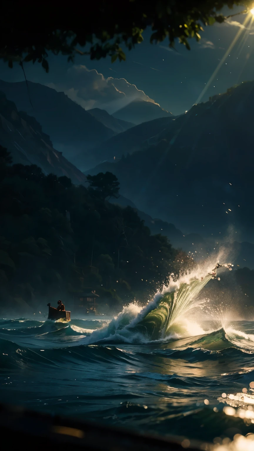 (logo、amazing、8K、table top、Raw photo、amazing、最high quality、フォトリアリスティックかつvery detailed、CG、high quality、very detailed、story poem、Particle Effects、Dynamic Effects、Text Boundary Depth、Cinematic Light、Lens flare、ray tracing、tabletop、real、ultra hd、fantasy)、beautiful water、splash of water、flow of water、Water swell、fantastic beauty、透き通ったgreenい水の美しさと輝き、The tranquility and beauty of water、wonderfulWind景、Beautiful natural water、green、Wind、wonder、wonderful