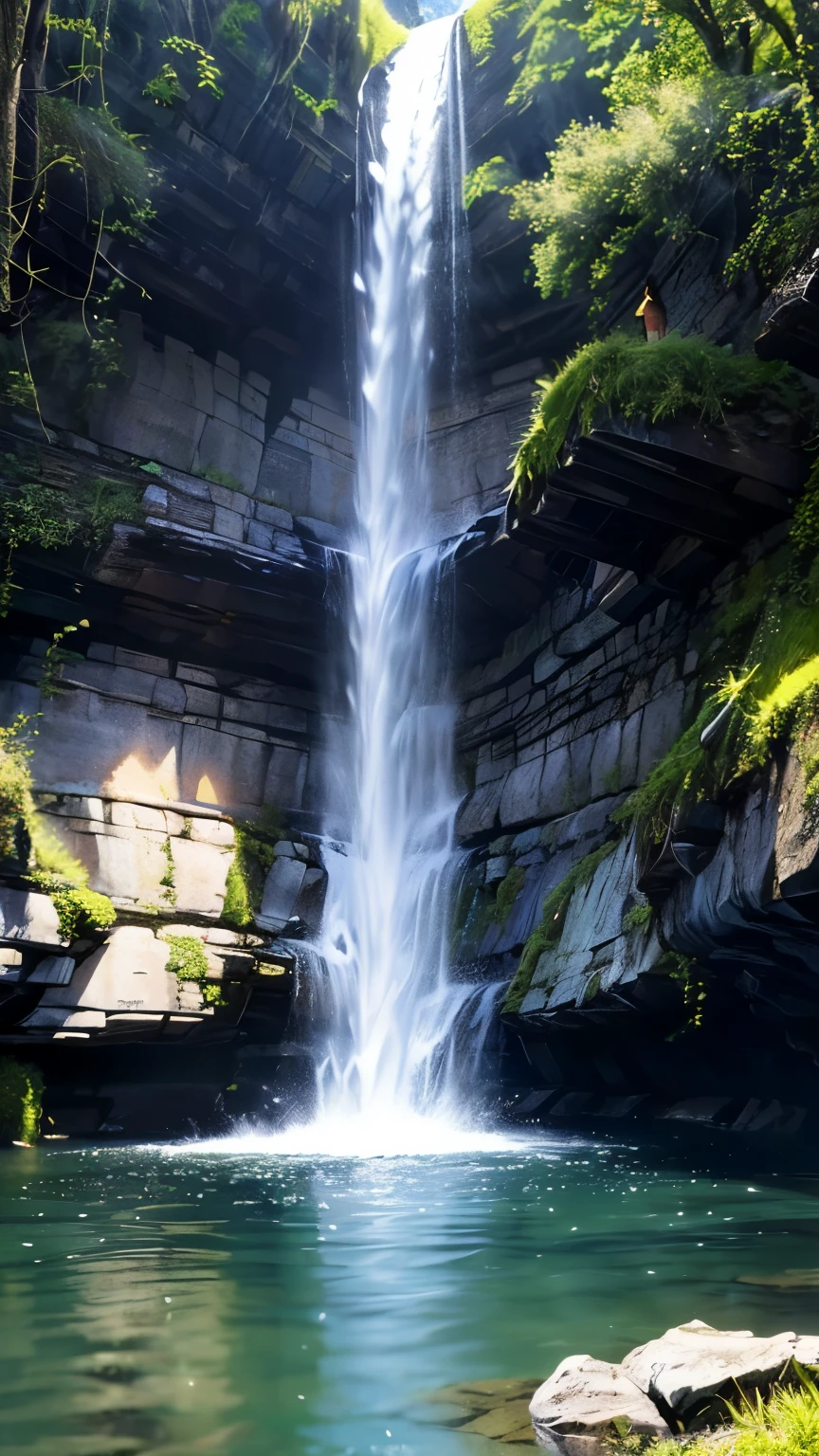 (logo、amazing、8K、table top、Raw photo、amazing、最high quality、フォトリアリスティックかつvery detailed、CG、high quality、very detailed、story poem、Particle Effects、Dynamic Effects、Text Boundary Depth、Cinematic Light、Lens flare、ray tracing、tabletop、real、ultra hd、fantasy)、beautiful water、splash of water、flow of water、Water swell、fantastic beauty、透き通ったgreenい水の美しさと輝き、The tranquility and beauty of water、wonderfulWind景、Beautiful natural water、green、Wind、wonder、wonderful