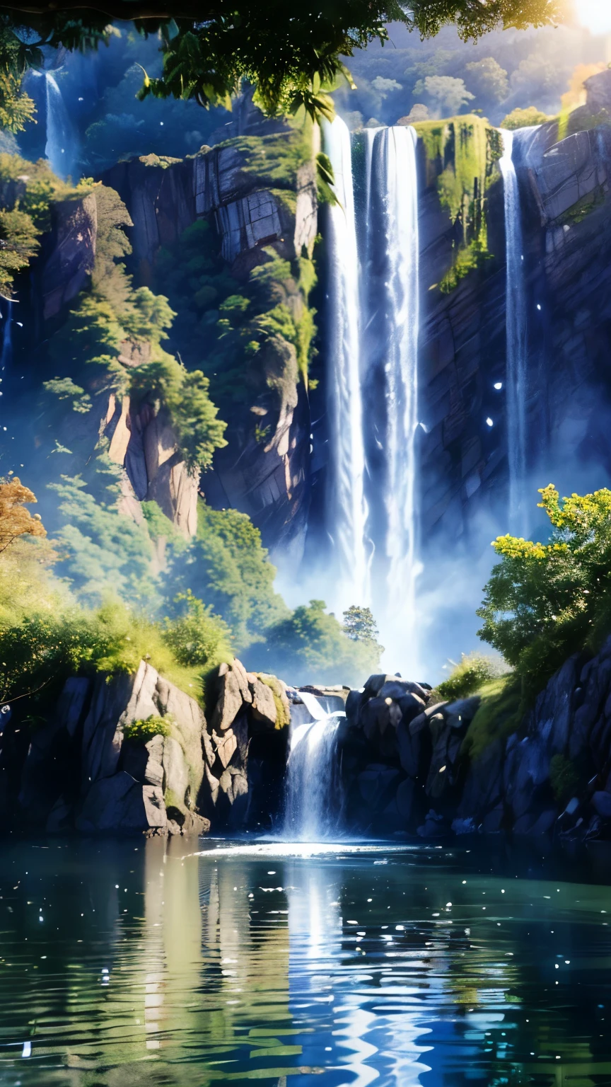 (logo、amazing、8K、table top、Raw photo、amazing、最high quality、フォトリアリスティックかつvery detailed、CG、high quality、very detailed、story poem、Particle Effects、Dynamic Effects、Text Boundary Depth、Cinematic Light、Lens flare、ray tracing、tabletop、real、ultra hd、fantasy)、beautiful water、splash of water、flow of water、Water swell、fantastic beauty、透き通ったgreenい水の美しさと輝き、The tranquility and beauty of water、wonderfulWind景、Beautiful natural water、green、Wind、wonder、wonderful