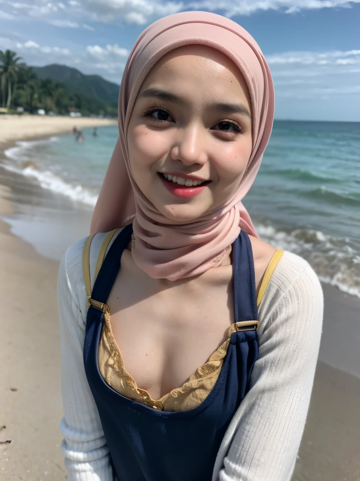 (WEARING SUSPENDER), ((Open mouth)), Naked singlet (((HIJAB MALAY GIRL))), masutepiece, High quality, UHD 32K, Realistic face, Realistic skin feeling , A Japanese Lady, 8 years old, , Very cute and baby-like face, (((FLAT CHEST))), (MATRIX WORLD), ((look In front  at the camera and SADNESS)), ((())), (((CUTE GIRL))), ((RAINBOW LIPS)), ((Wearing Lingerie Suspender)), ((CHUBBY)), (undress, and Gold, at beach, canine teeth 