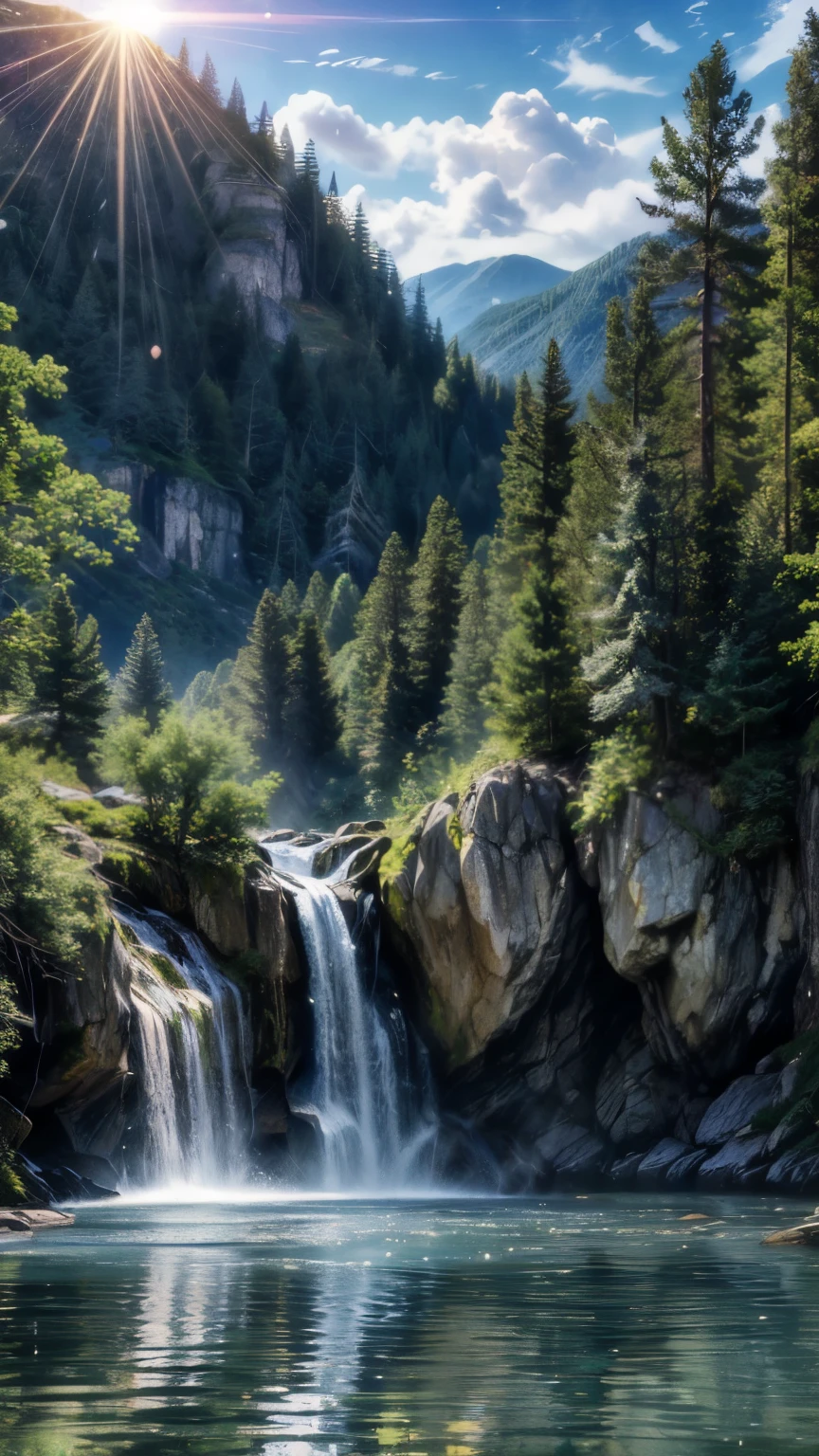 (logo、amazing、8K、table top、Raw photo、amazing、最high quality、フォトリアリスティックかつvery detailed、CG、high quality、very detailed、story poem、Particle Effects、Dynamic Effects、Text Boundary Depth、Cinematic Light、Lens flare、ray tracing、tabletop、real、ultra hd、fantasy)、beautiful water、splash of water、flow of water、Water swell、fantastic beauty、透き通ったgreenい水の美しさと輝き、The tranquility and beauty of water、wonderfulWind景、Beautiful natural water、green、Wind、wonder、wonderful