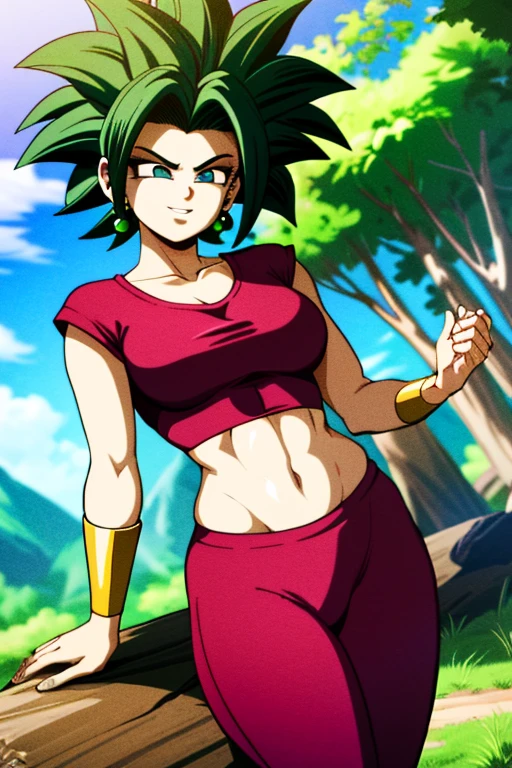 Kefla , 1girl, Sozinho,  olhando para o espectador, , cabelo vermelho, asymmetrical hair, blurry, tronco, lips, Segurar a boca, sombra, profundidade de campo, seios grandes, seios gordos, coxas grossas, Melhor qualidade:1.3), (, ((rosto detalhado)),((Sorriso)), ((curvy body)), (seios grandes), sensual, (( cortar o cabelo )), ((trouser neckline ), ((blue sky)), ((inclinando-se para frente)), olhando para o espectador, , 
