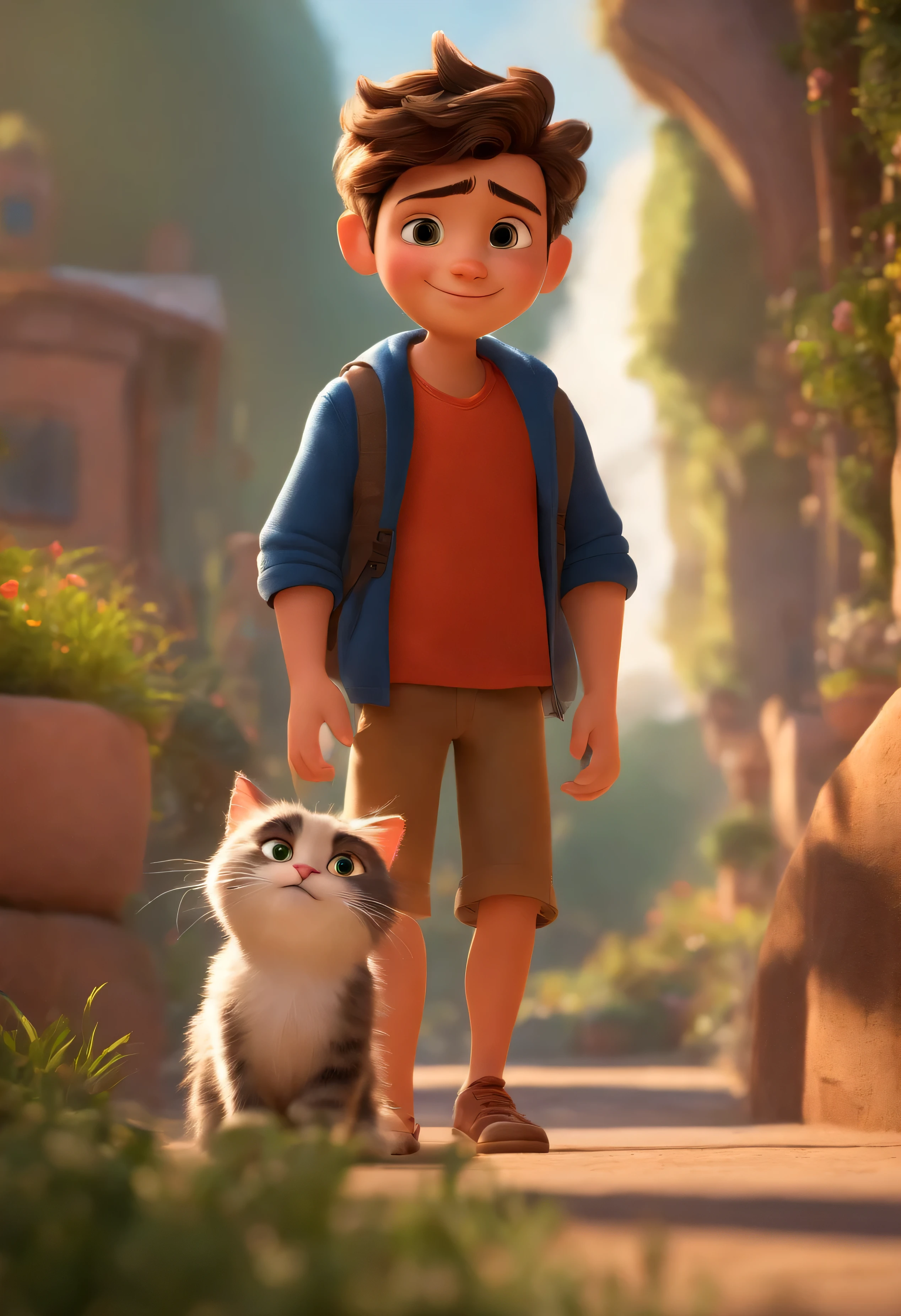 David and a boy who has a messy Pixar-style cat