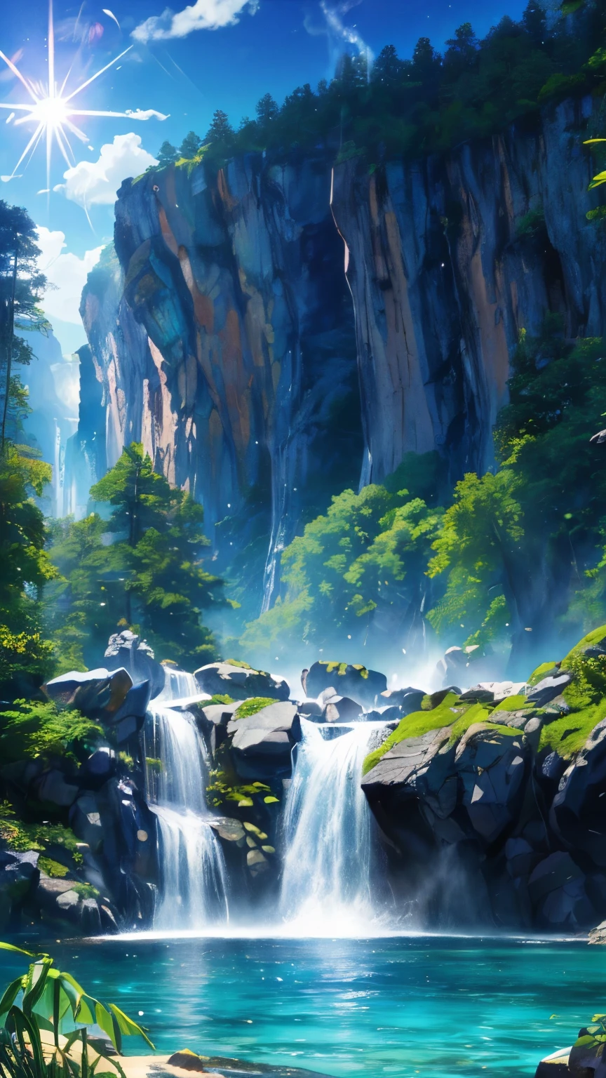 (logo、amazing、8K、table top、Raw photo、amazing、最high quality、フォトリアリスティックかつvery detailed、CG、high quality、very detailed、story poem、Particle Effects、Dynamic Effects、Text Boundary Depth、Cinematic Light、Lens flare、ray tracing、tabletop、real、ultra hd、fantasy)、beautiful water、splash of water、flow of water、Water swell、fantastic beauty、透き通ったgreenい水の美しさと輝き、The tranquility and beauty of water、wonderfulWind景、Beautiful natural water、green、Wind、wonder、wonderful
