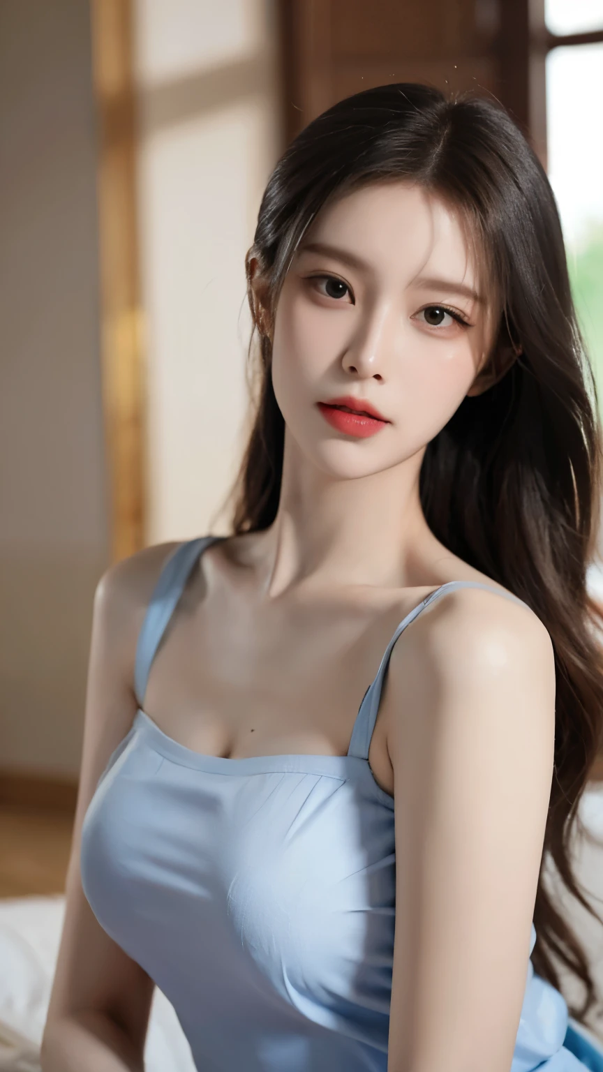 Long-haired Arafad woman wearing Organza Sleeveless Blouse Dress, Realistic digital art 4k, Realistic digital art 4k, Soft portrait shots in 8K, photorealism art style, photorealistic beautiful face, cinematic realistic portraits, Beautiful digital artwork, realistic beautiful face, realism art style, 3D rendering character art 8k, beautiful realistic face, Stunningly realistic graphics