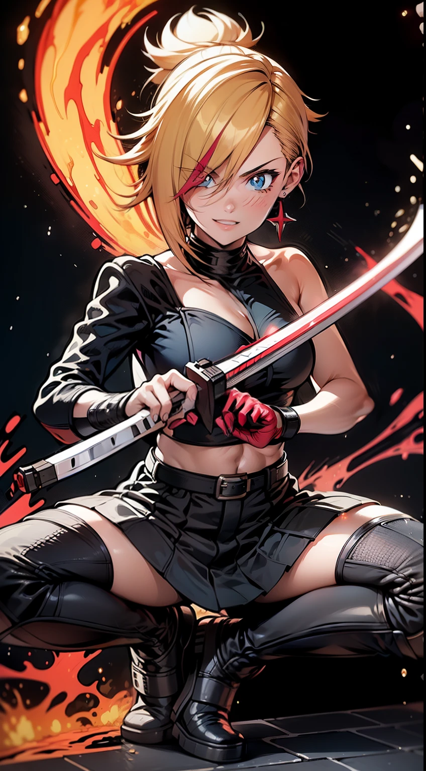 BETTER HANDS, melhores dedos, Rosto ultra detalhado, sorriso perfeito, cinco dedos, perfect hands holding a katana, flame blade,