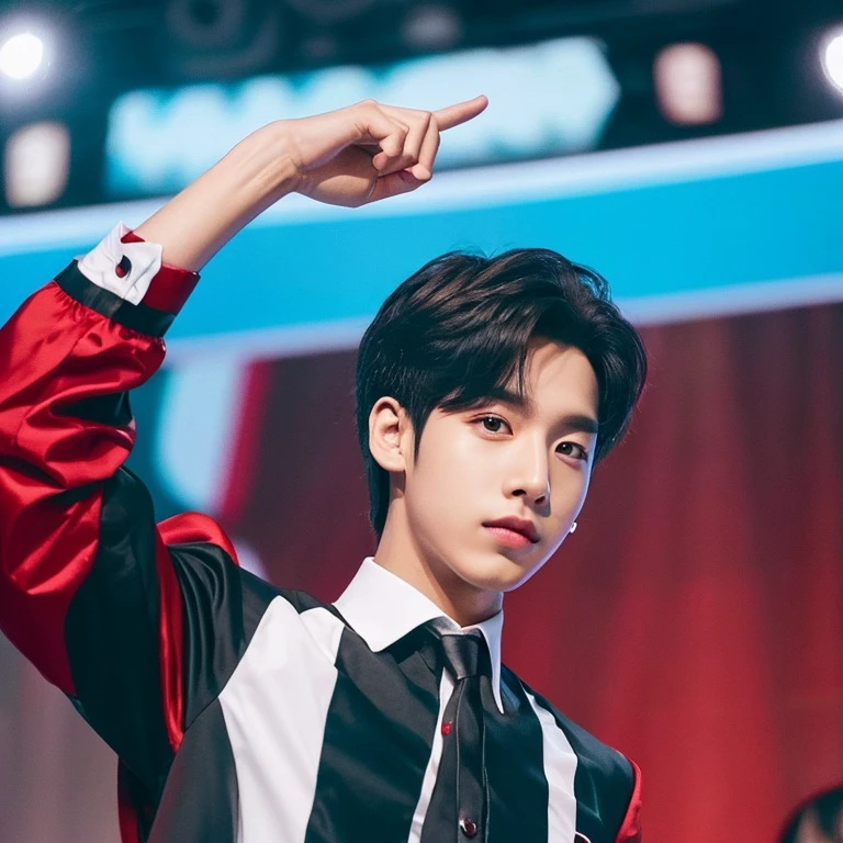 crie uma imagem de um  homem canadense c decendencia coreana de 23 anos debutando como idol de kpop