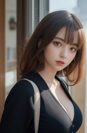 1 girl、(best image quality:1.uper detailed)、(Super detailed美顔)、wonderful face and eyes、black eye、black hair、(sailor suit、school uniform:1.2)、(cleavoth、8k wallpaper that integrates high-definition CG、High-definition RAW color photo、professional photos、light、逆light、fantasy、impressive、Boundary depth writing