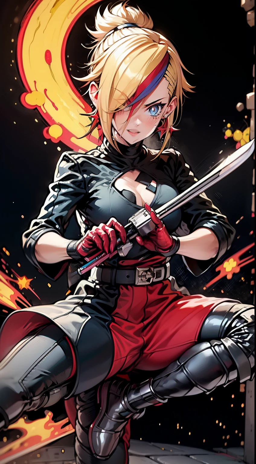 BETTER HANDS, melhores dedos, Rosto ultra detalhado, sorriso perfeito, cinco dedos, perfect hands holding a katana, flame blade,