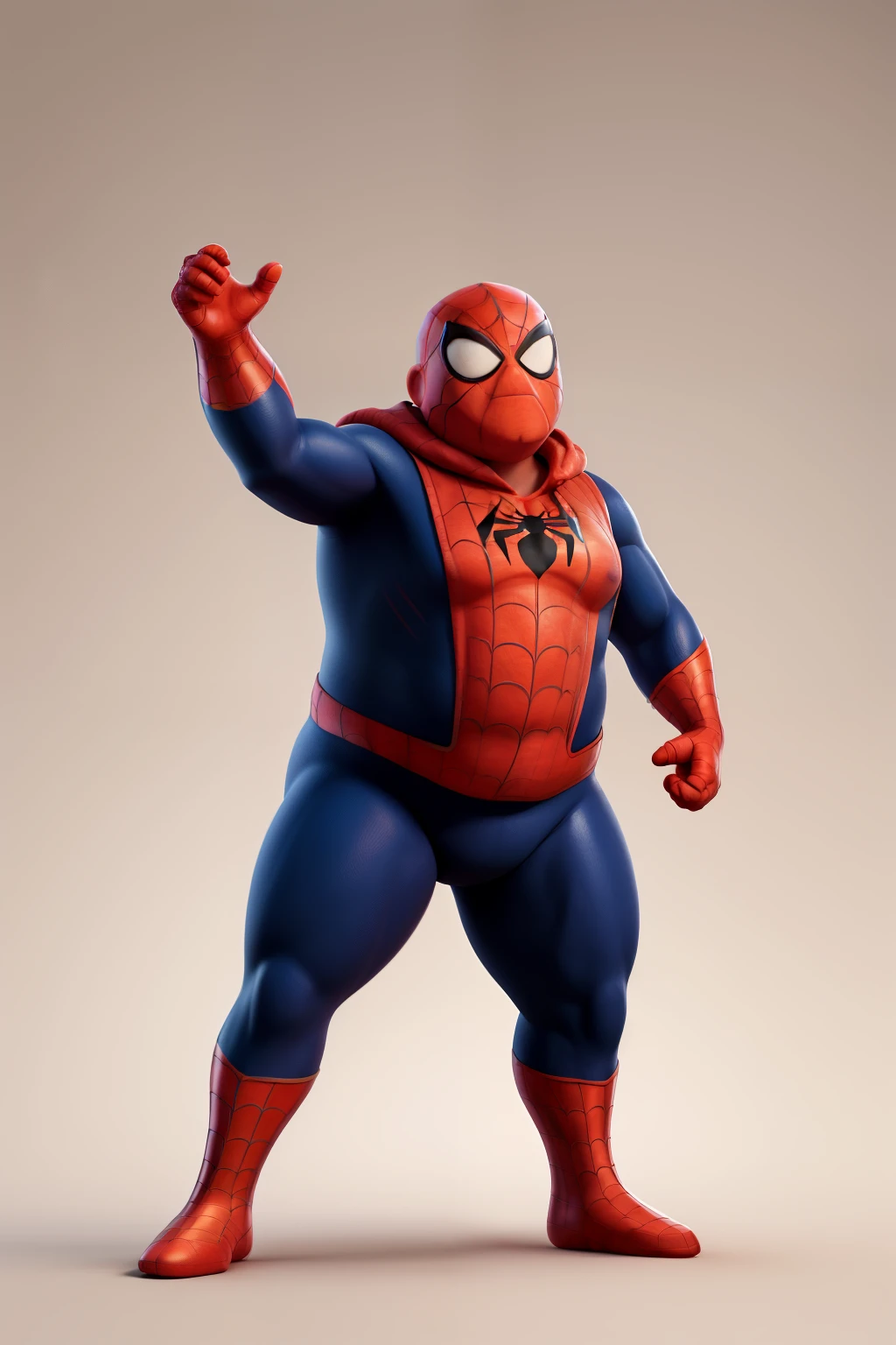 spiderman pose, fat man.