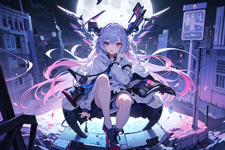 sleeves past wrists, sleeves past fingers, braid, Long sleeves, single leg pantyhose, yellow ascot, ascot, Black footwear, Dress, Metal collar, long boots, Black Dress, Collar, pantyhose, single thighhigh,Evil smile,sitting on the ground and looking at the planet, Cyberspace, inspired by Josan Gonzalez, Makoto Shinkai ( Apex Legends ), Akira Art Style, Ross Tran Stil, Akira-Vibes, Akira Art Style, floating next to planets, josan gonzales, Sci-Fi Art!!!!!!!, josan gonzales!!!, in space, Moderner Sci-Fi-Anime