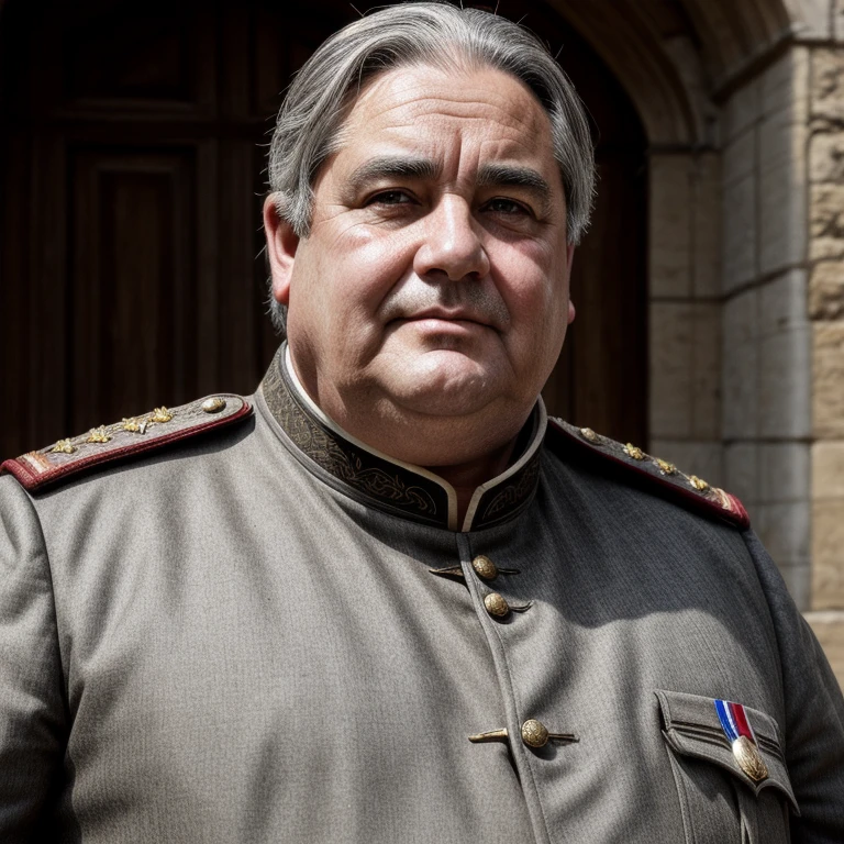 Man, fat, middle hair, (wrinkles), ((European face)), ((plump face)), grey hair, medieval, military, Epaulettes