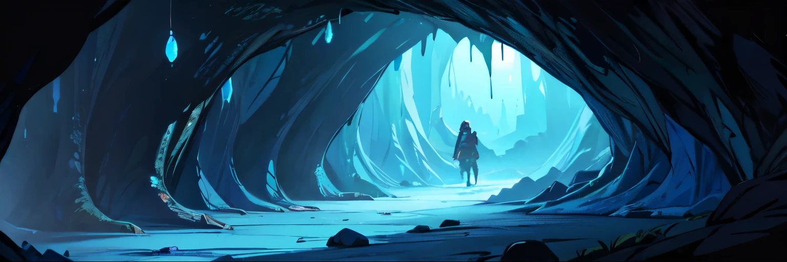 dark cave, The Gloomy Cave, scary cave, blue crystals