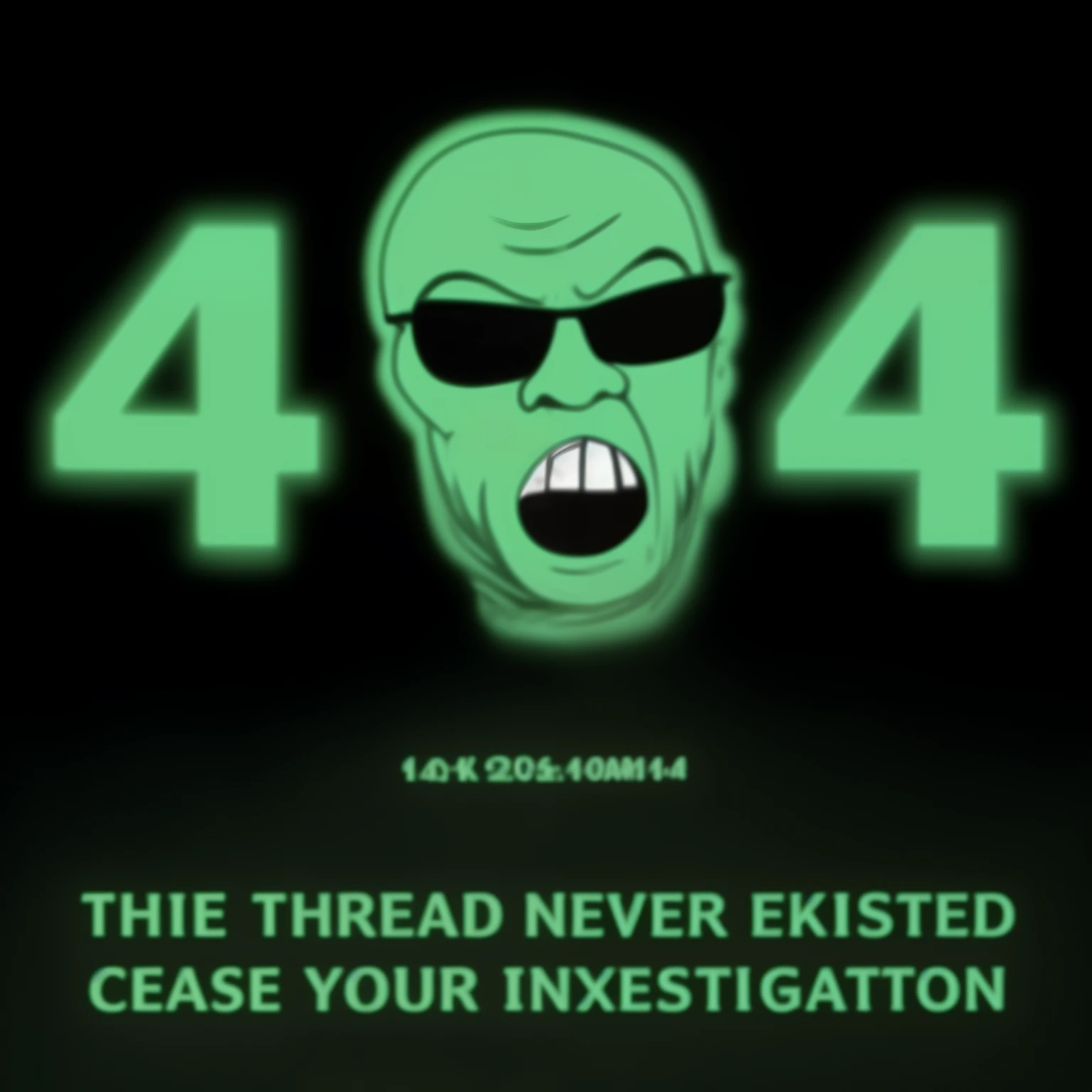 a close up of a green sign with a man with sunglasses on, 4chan, 4 chan, 4 2 0 0 k, 4 0 0 0 k, 4800k, 4 2 0, 420, exaggerated, 40k, 4 0 k, corrected, 4 chan pepe, 4 0 0 0 0 0, 4