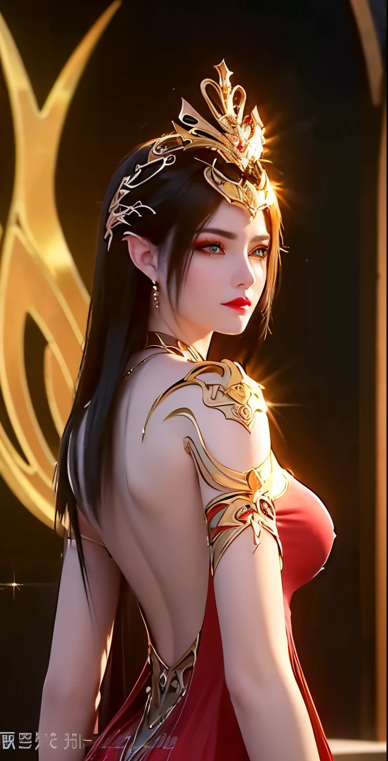 "An extremely beautiful queen,(best quality,4K,high resolution,masterpiece:1.2),Super detailed,(actual,photoactual,photo-actual:1.37),beautiful queen,naked,sparkling crown,colored gems,golden scepter,elegant posture,naked体,soft light,bright colors,Exquisite facial features,flowing long hair,又big又圓的乳房,dark circles pupils,big, The round platinum eyes are beautiful and super detailed,Red detailed makeup eyebrows,mouth tightly closed,dreamy atmosphere,The most perfect body,ethereal beauty,proud expression,Put the queen&#39;s hands behind her back,Extraordinarily elegant,cute and charming,Attention to detail,magnificent,fairy tale atmosphere,1 girl, 1 alone,whole body", looking at the audience