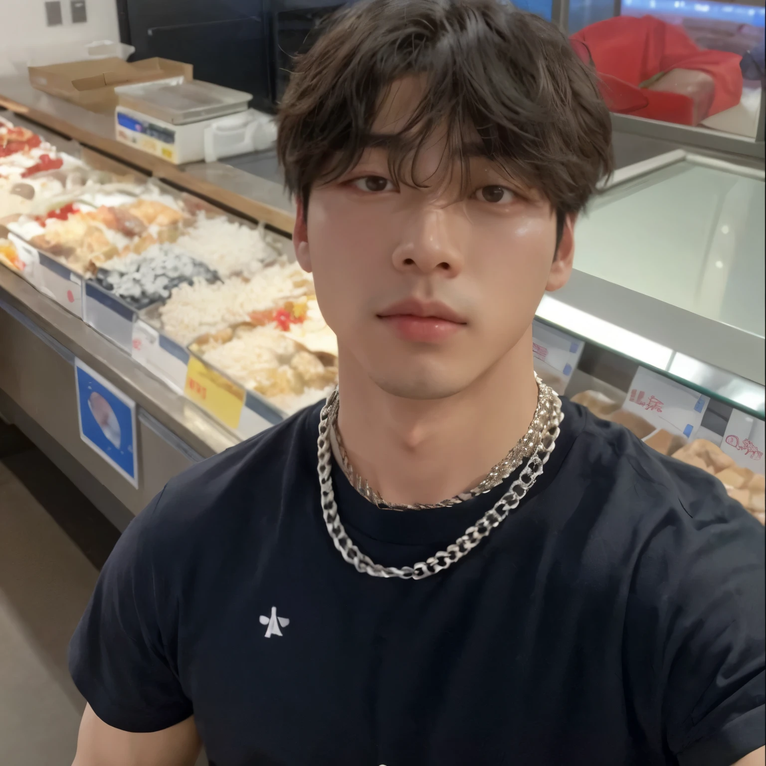 Hombre arafed con camisa negra parado frente a un mostrador con una cadena alrededor del cuello, hyung tae, yanjun chengt, jinyoung shin, hombre surcoreano, hyung tae kim, kim taejin, Cai Xu Kun, foto de perfil, steven jung, Hong June Hyung, hyung - tae kim, hyung-tae kim, Foto de perfil, quien es siwoo