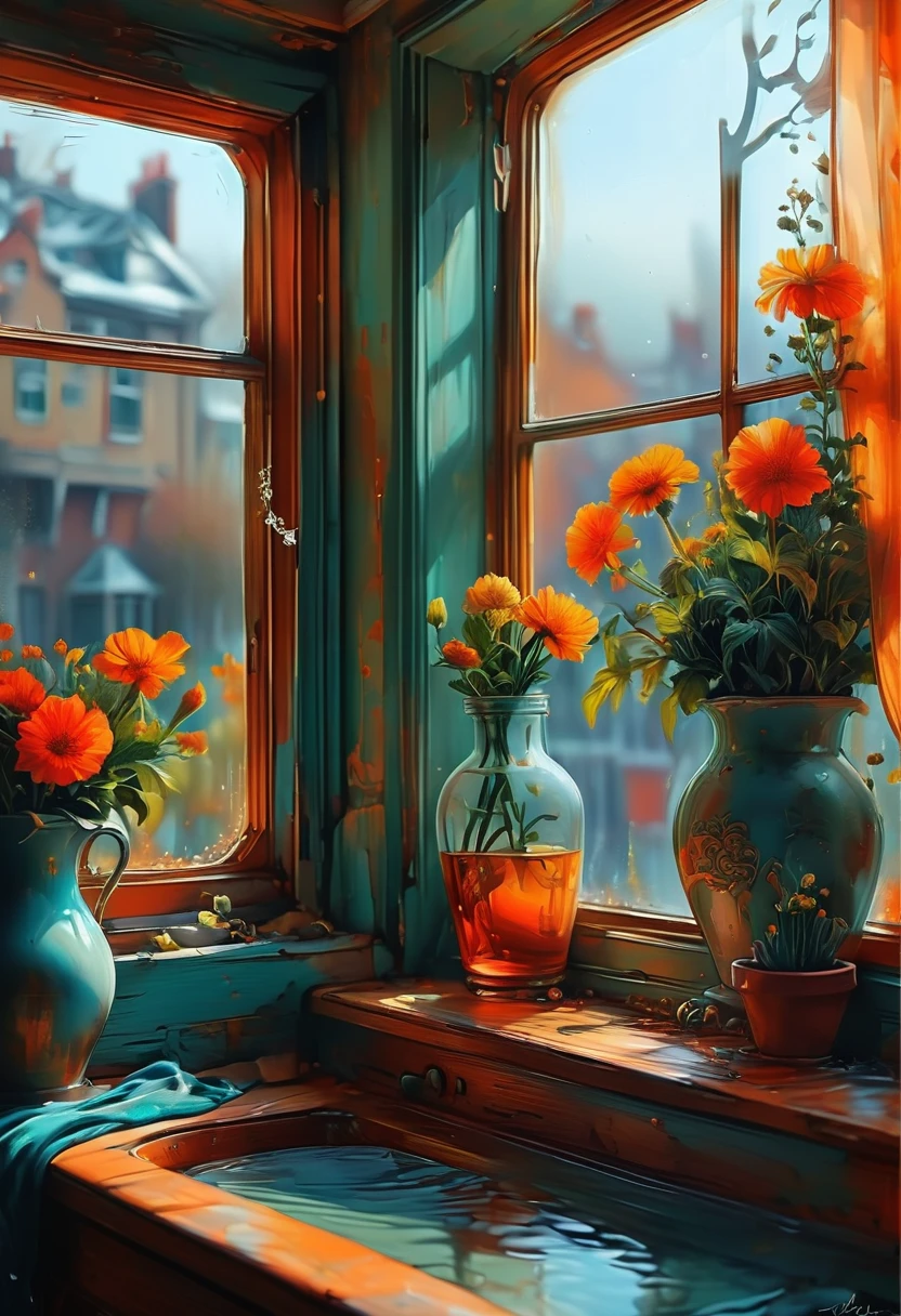 View Outside the Window, Beautiful, Fantasy, by Noah Bradley, best quality, masterpiece, very aesthetic, perfect composition, intricate details, ultra-detailed