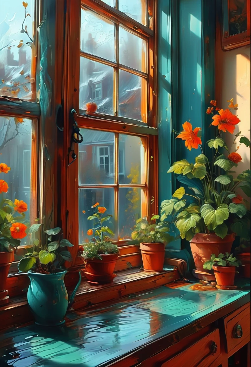 The View Outside the Window, by lois van baarle, best quality, masterpiece, very aesthetic, perfect composition, intricate details, ultra-detailed