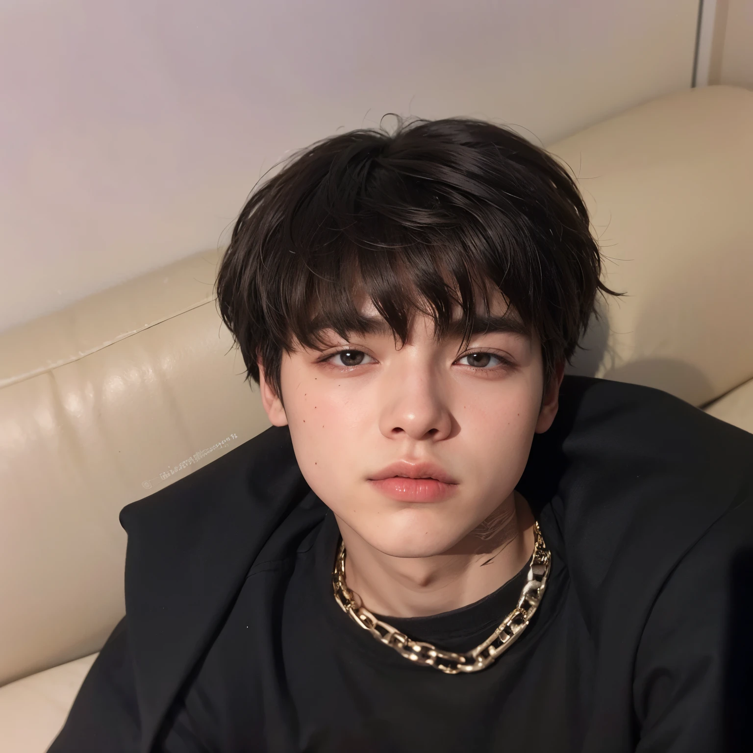 Un primer plano de una persona con una cadena alrededor del cuello, Cai Xu Kun, Jung Jaehyun, declan mckenna, foto de perfil en la cabeza, 1 7-year-old boy with a thin face, Jimin\los labios carnosos, yanjun chengt, 18 years, Jimin\his right eyelid is swollen, cuchilla del grupo de drenaje, hyung tae
