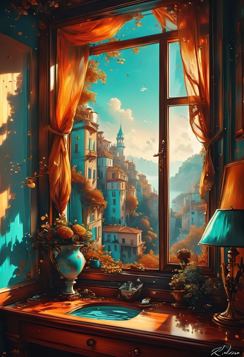 The View Outside the Window, by Cyril Rolando, best quality, masterpiece, very aesthetic, perfect composition, intricate details, ultra-detailed