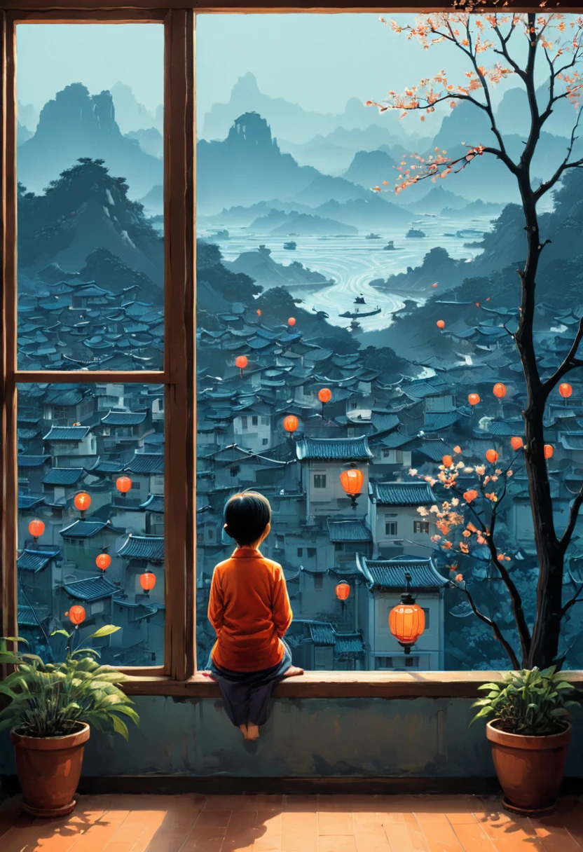 The View Outside the Window, by Tang Yau Hoong, (masterpiece, best quality, perfect composition, very aesthetic, absurdres, ultra-detailed, intricate details, Professional, official art, Representative work:1.3)