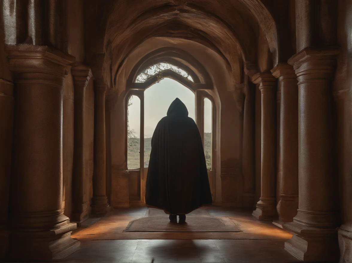 Thematic scenes; surreal, beautiful; a door suspended in the middle of the sky, between two realities. and on the edge of the door a being with a white powdered face and black eyes; with the body of a man in a white robe and a white cape with red forage. having on its head horns curved down the front of its head. scene looking from below (((focus/1.4; f22))); details in 8k; precision in details; vibrant colors, perspective view, centered, perspective lines. Best quality, fine art, Representative work, official, professional artwork, ultra intricately detailed; exquisitely detailed, body glow, a masterpiece, detailed matte painting, deep colors, fantastic and intricate details, splash screen, complementary colors, fantasy concept art, 8k resolution trending in Artstation Unreal Engine 5", mixing whimsy with grandeur of the art of realism, a touch of another world, incredible colors, expressive and silky contours.