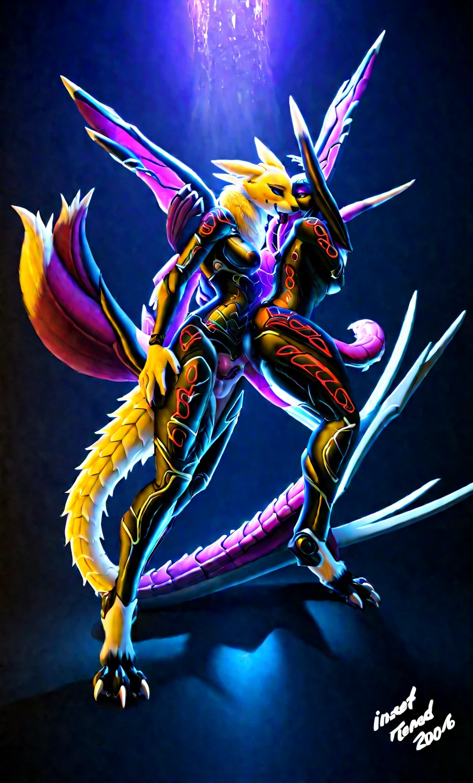 ((Full body):1.5), NSFW, 1 whole body concept art woman, {((Rubbing the vagina)}, Dragon Pilot {((Insert hands and feet into the dragon's tentacles and love each other: kissing and crotch, rubbing the vagina))}, {(("Bional unit")}, {(Wearing a purple fox skin full body suit and Renamon skin full face)}, {(("Insert tentacles into the vagina")}, {((Taken away by the dragon))}, {(In the process of falling into the darkness)}, the vagina is covered with semen, enjoying crazy sex , {((I'm wearing a full body suit of futuristic fox skin))}, 16k, high quality, high detail, UHD, real