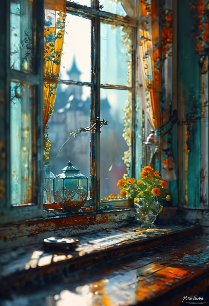 View Outside the Window, Beautiful, Fantasy, by Noah Bradley, best quality, masterpiece, very aesthetic, perfect composition, intricate details, ultra-detailed