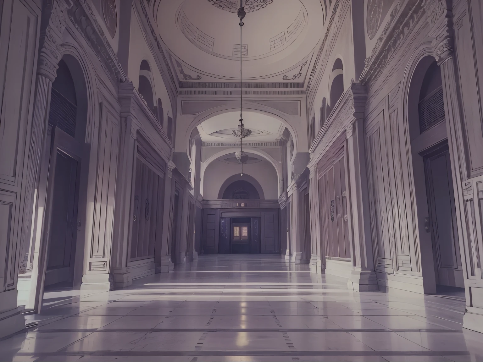 hall, interior, ancient, Korean palace, dark, night, anime, background