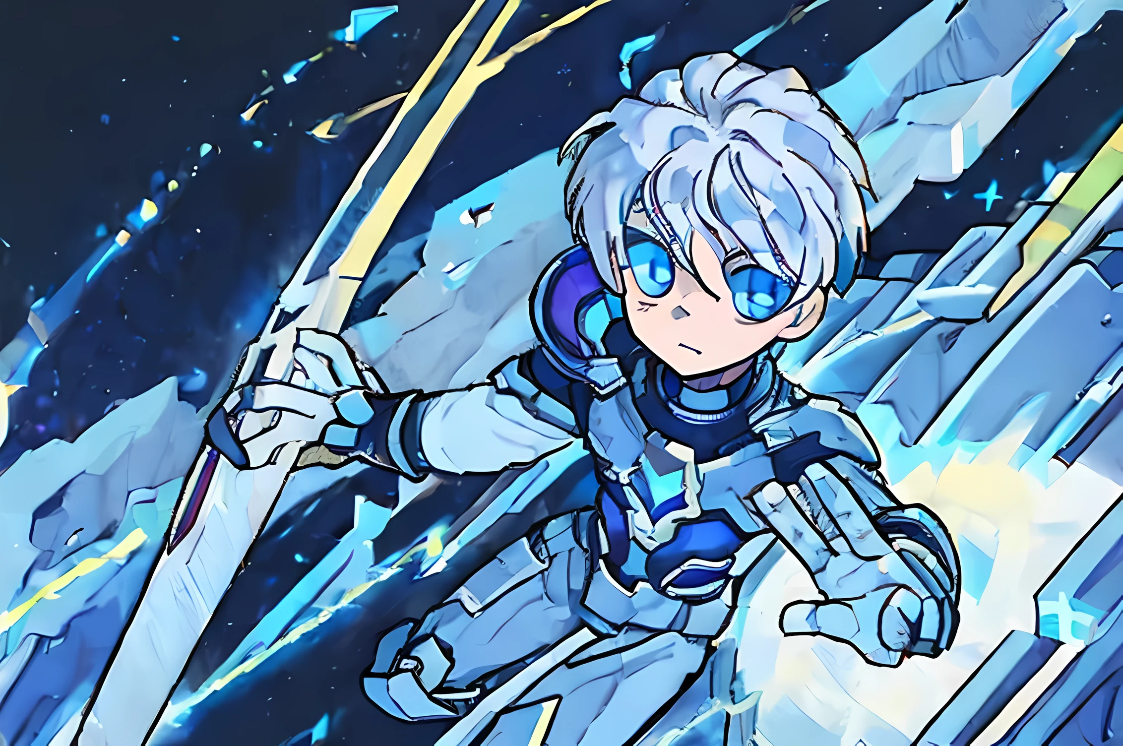 Boy in archangel armor with infinity symbol eyes 