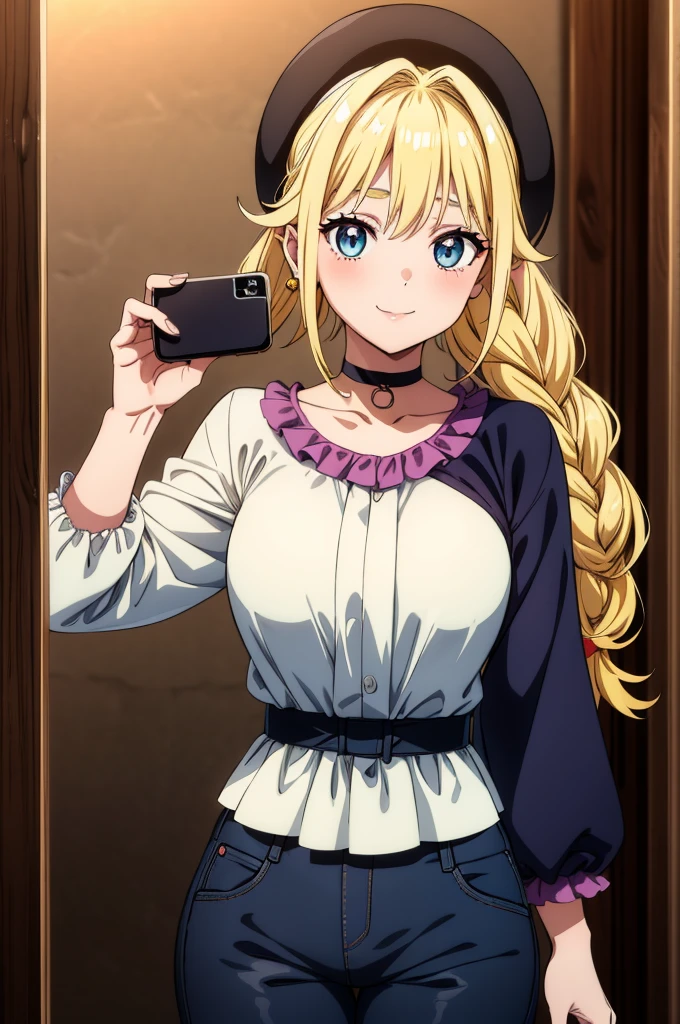 (((beautiful, best quality))), (((thicker lines))), looking at mirror, taking a selfie, standing, curvy, (1 girl), black and blue hair, medium hair, two ponytails, hair between eyes, ((multicolored hair, gradient gair l, two-tone hair)), big eyes, ((slanted eyes)), Ombre lipstick, cute face, oval face, ear rings, blushing, orange eyes, medium chest, (thick eye liner), (long eyelashes), ((detailed eyes)), ((detailed smile)), choker, sliver jacket, fur trim, sleeves rolled up, sliver short pants, feet, better clothes, detailed clothing, perfect clothes, ((shiny skin)), ((glowify)), Eiko Tsukimi, blue eyes, braid, twin braid,(((blonde hair))),baseball cap