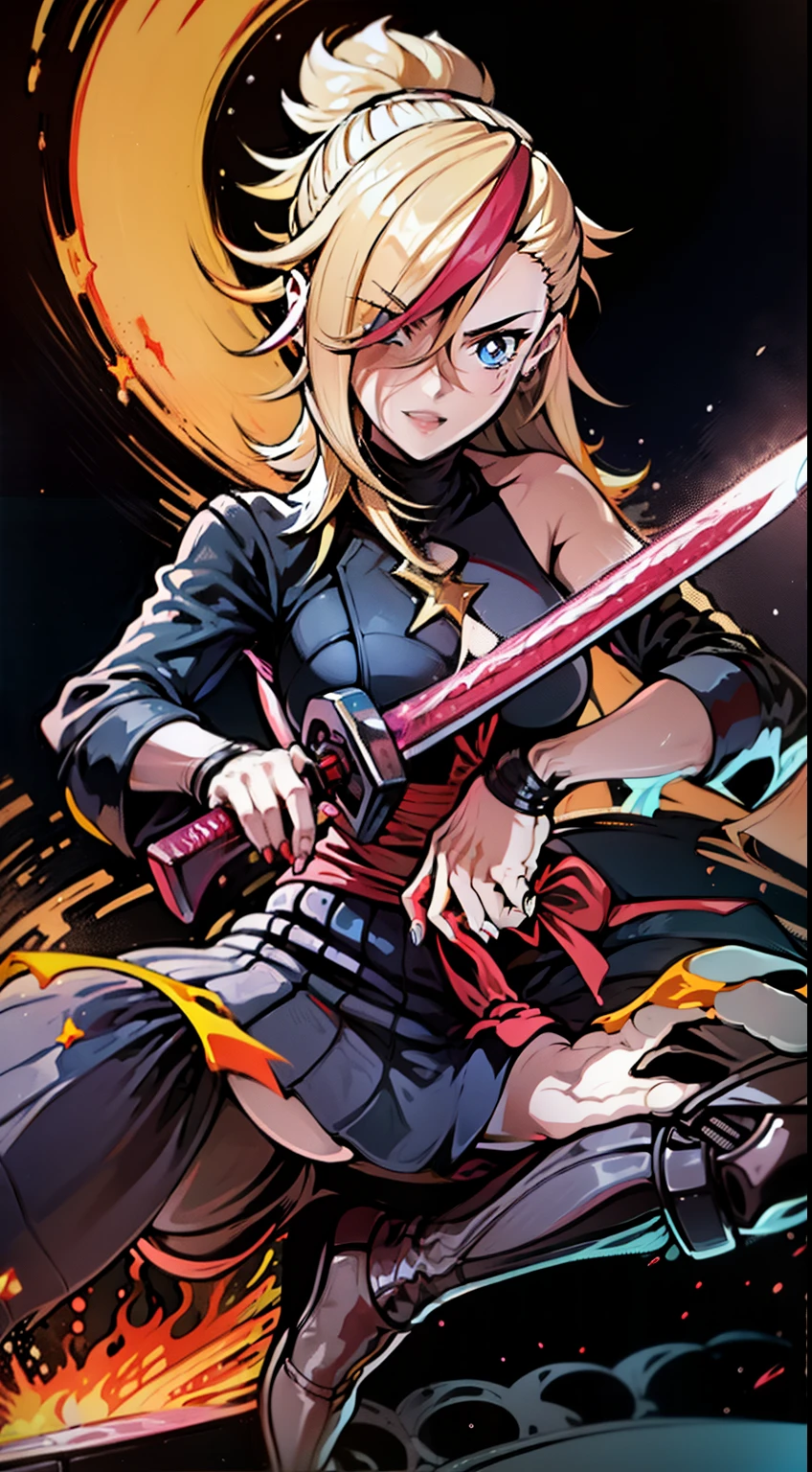 BETTER HANDS, melhores dedos, Rosto ultra detalhado, sorriso perfeito, cinco dedos, perfect hands holding a katana, flame blade,