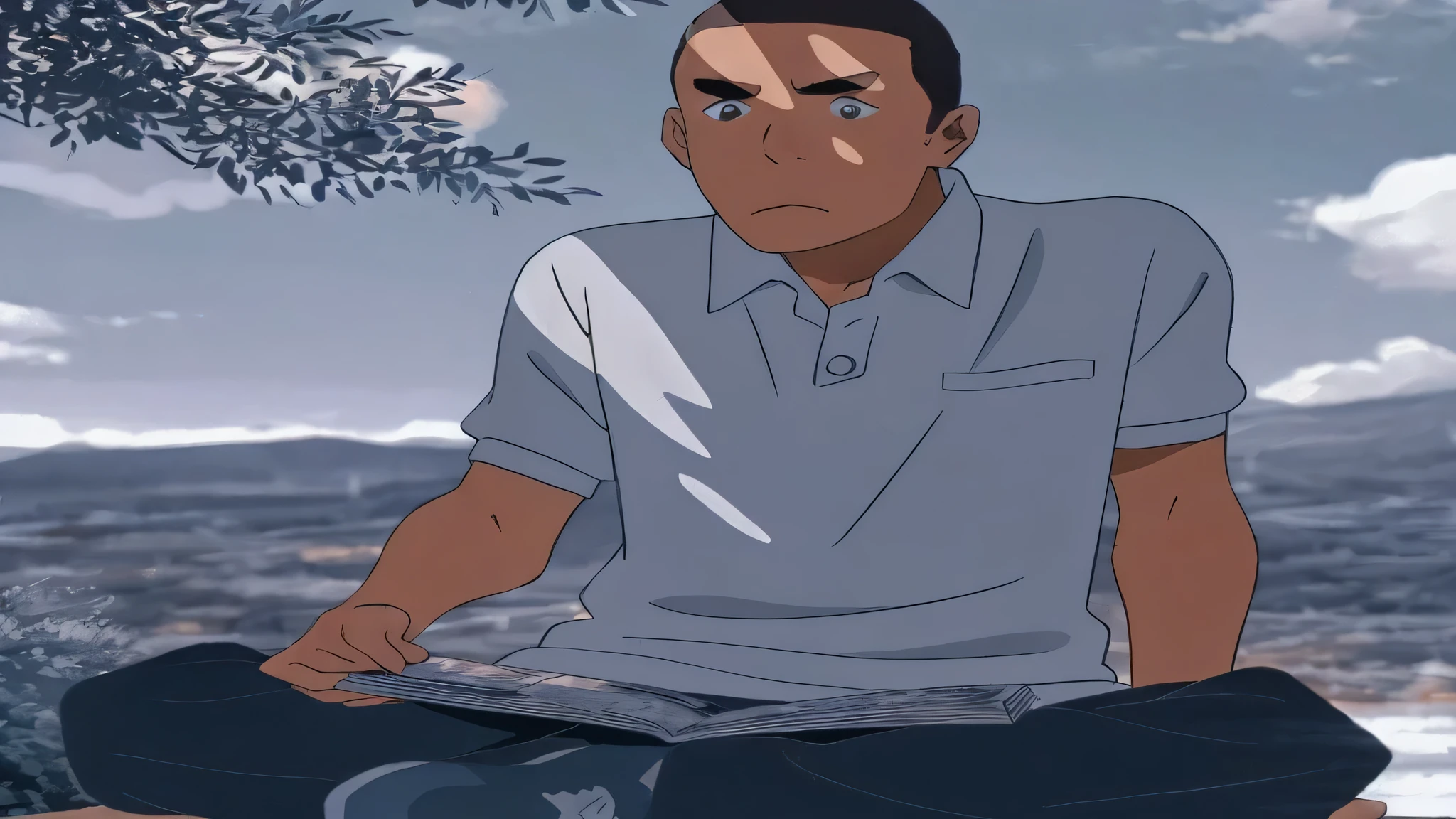 anime man sitting on a bench reading a book in the middle of the day, dans le film d'animation, Makoto Shinkai style, in an anime, scene of'anime, en tant que personnage d'anime, ( ( Makoto Shinkai ) ), in style of Makoto Shinkai, capture d'movie screen'animation, in an anime style, Mokoto Shinkai, scene ofe film d'animation