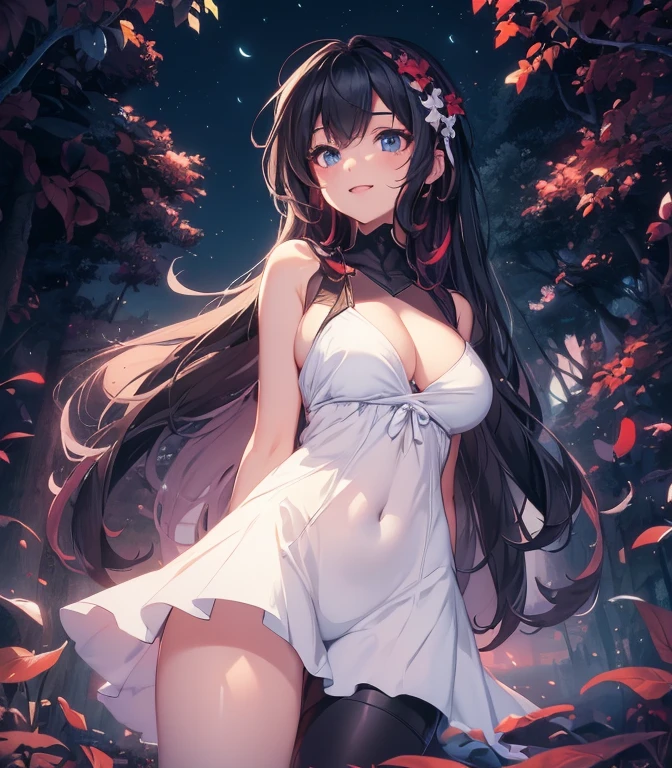 最high quality、best image quality、masterpiece、age girl((18-year-old、 By becoming、vest bust、medium bust,wide open breast tea、black eye, black hair、long hair、thin,highest valley、toned chest、white suit、Knee-high boots、red jacket、Have a smartphone、Selfie Pose、Kicking Pose)),high quality、beautiful art、background((cyber road at night)),debris flies、Depth of written boundary、movie、visual art、perfect art、8K,genuine
