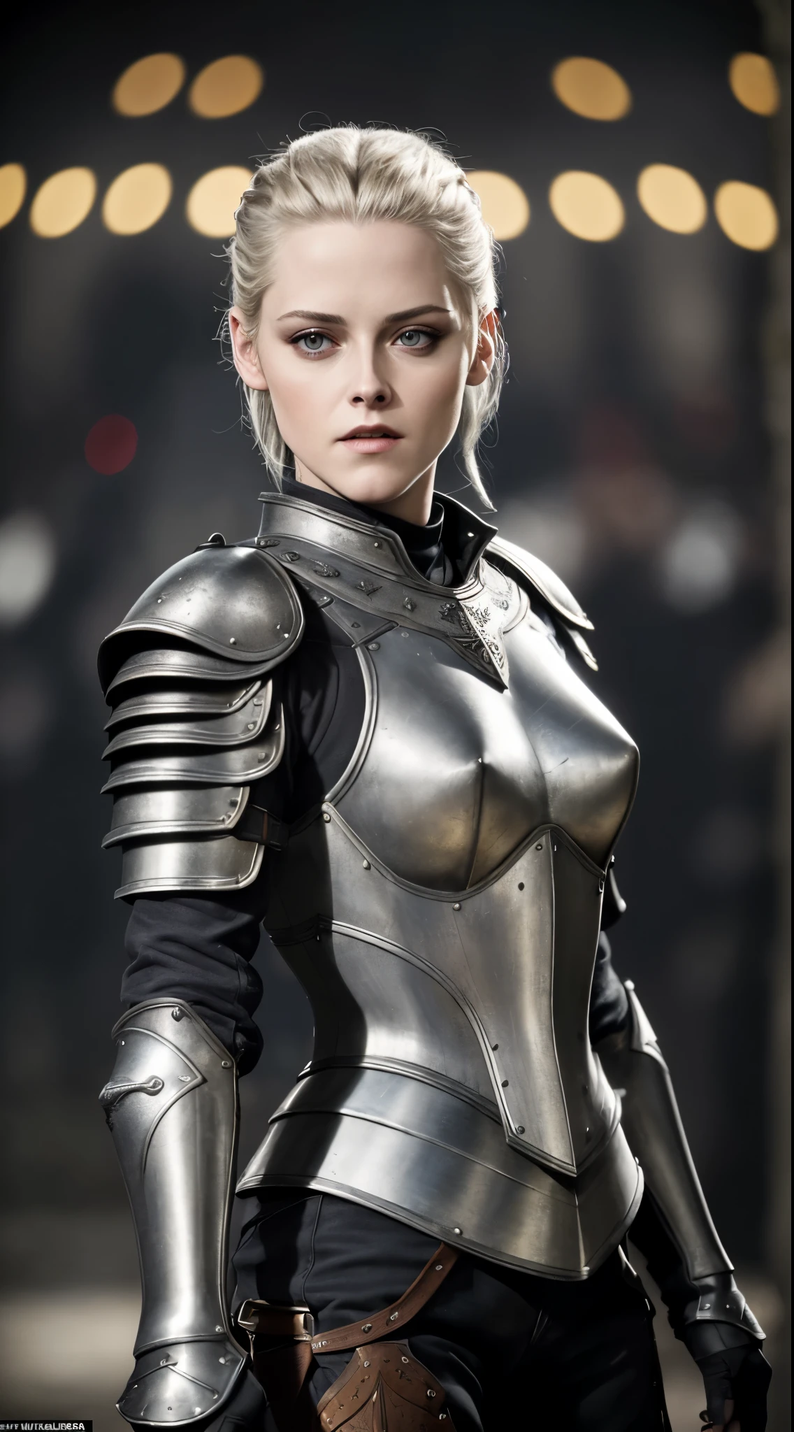 (Meisterwerk), (extrem kompliziert:1.3),, (realistisch), Portrait of Kirsten Stewart, The most beautiful in the world, (medieval armor), Metall-Reflexionen, upper body, al fresco, Intensive Sonneneinstrahlung, Weit entfernte Burg, Professionelles Foto von Kirsten Stewart, detailliert, Scharfer Fokus, dramatisch, awards winning, Filmische Beleuchtung, Oktan-Rendering, Unreal-Engine, Volumetrics DTX, (Filmkorn, bokeh, verschwommener Vordergrund, verschwommener Hintergrund), pferdeWappen auf der Brust