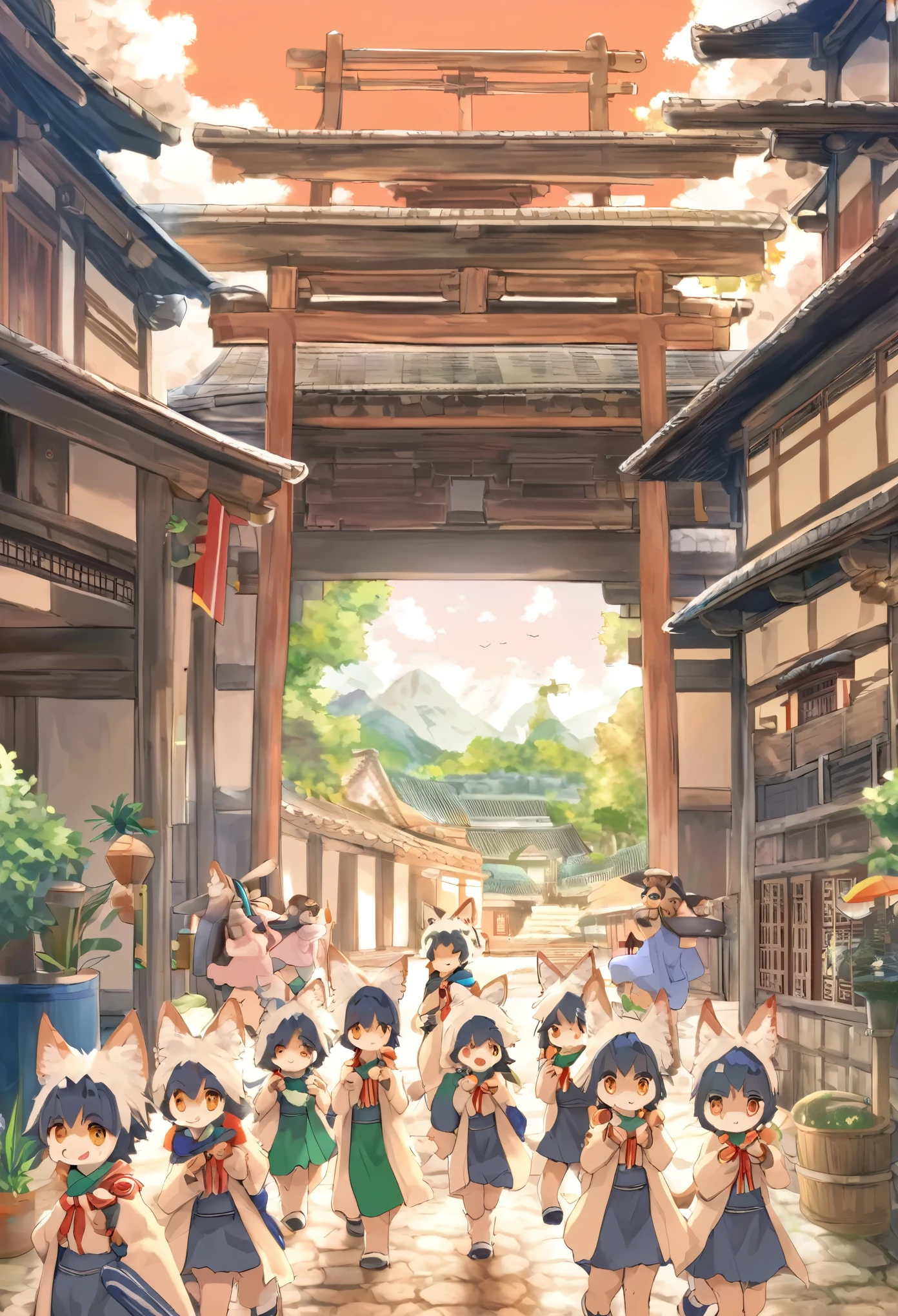 super high resolution, detailed background, World Heritage Site, 6+boys, 6+girls, Happy, joyful, absurdres(Photos of solo travelers)(kemono, furry anthro),