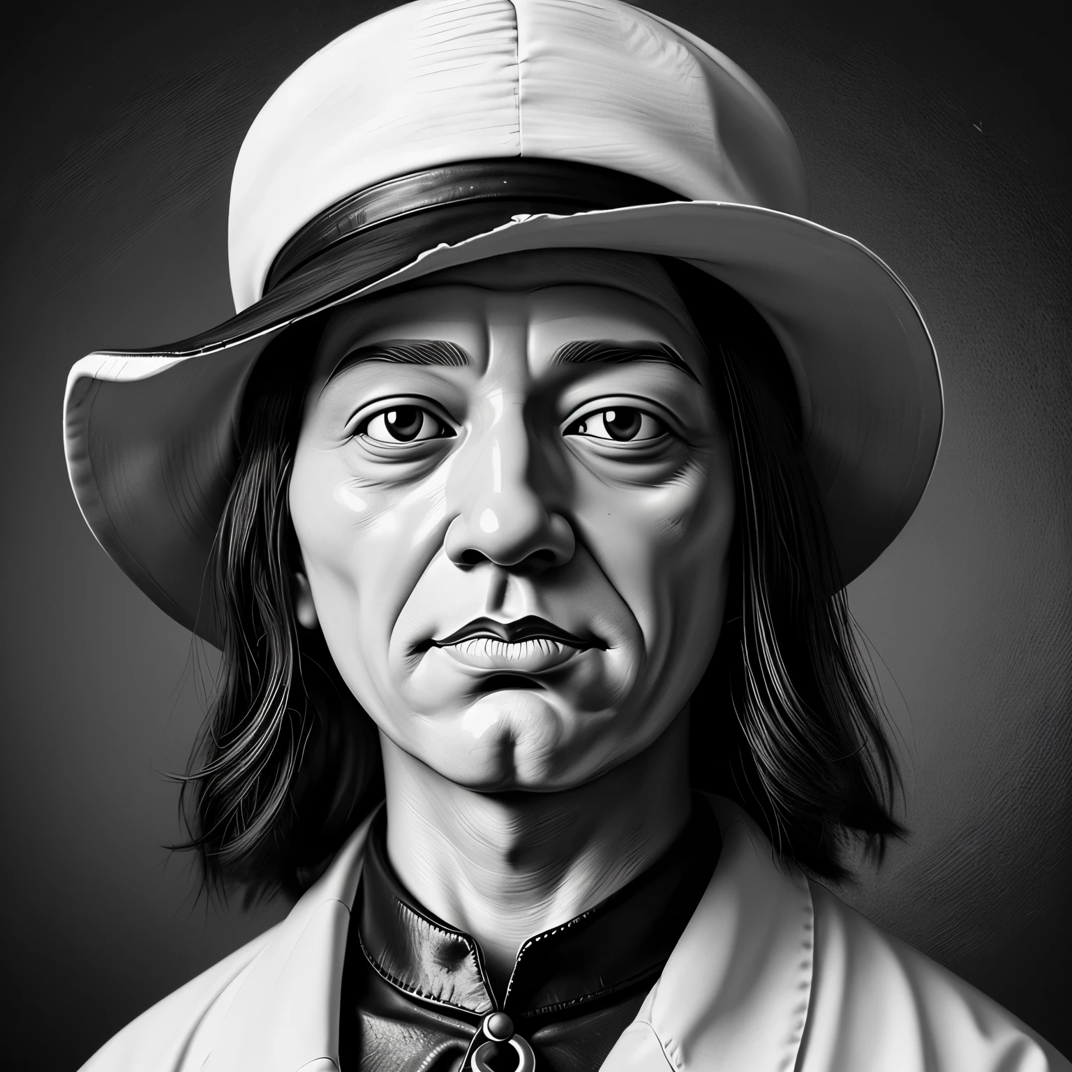 Create black and white sketch of the scientist Paracelsus&#39; face using a hat with only shape strokes