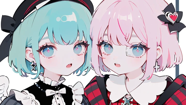 吸Blood鬼,tooth,plaid dress,bow,ta stylish,lolityle,anime girl role play,upon,cute, angelic beauty, , Portrait of a Lolita g purple grid, and 2k ,2000,emo style,non-mainstream,Red plaid,Mines are girls,harajuku style,exaggerated clothing,intricate ornaments,rock style,gothic style,rivet,earrings,two tone hair,pink and blue hair,purple plaid skirt,half cut gloves,leg ring,suspender jewelry,skeleton,like,Blood,Crazy laughter,disease,Fishnet tights,Unilateral eyepatch,cross、2 people、