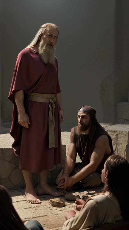 Disciples speak with Moses in the Times of Christ , hyperrealism, photorealism, cinematography,