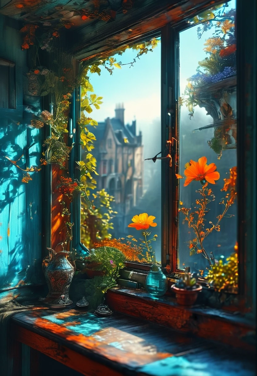View Outside the Window, Beautiful, Fantasy, by Andy_Lee, best quality, masterpiece, very aesthetic, perfect composition, intricate details, ultra-detailed