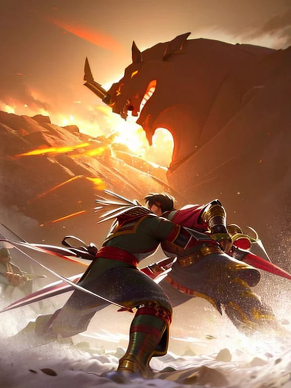 (high resolution:1.2),retratos,guerreros,batalla feroz,epic clash,pelea medieval,huelgas poderosas,caballero armado,duelo enemigo,salpicaduras de sangre,dynamic action,Espada afilada,Chispas voladoras,poses heroicas,cuerpos musculosos fuertes,expresiones agresivas,tense atmosphere,polvo y humo,cicatrices de batalla,armadura de metal brillante,choque de armas,legendary guerreros,Adrenaline Rush,habilidades de combate,Determination in your eyes,dramatic lighting,fearless fighters,Gritos de guerra,campo de batalla cubierto de niebla,banderas de guerra ondeando,vivid colors,sonidos de fuerte impacto,throwing each other,Warrior's Spirit,fuerte voluntad de ganar,fuerza imparable.