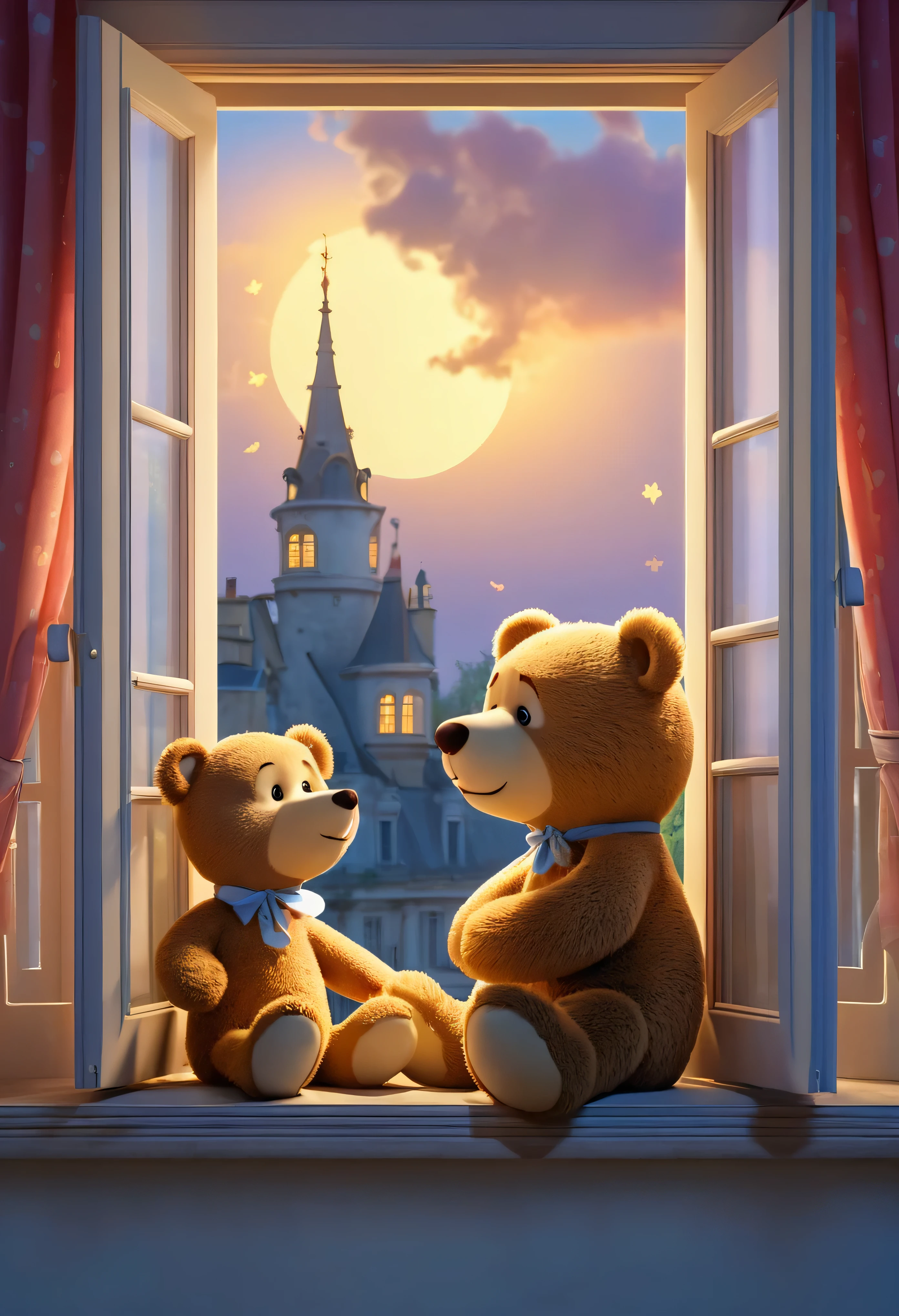 (disney,charming round shape,yellow bear,cheerful playfulness,smiling moon) (best quality,ultra-detailed,photorealistic:1.37),vivid colors,soft lighting