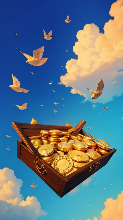 Chest full of open treasures floating in the sky
