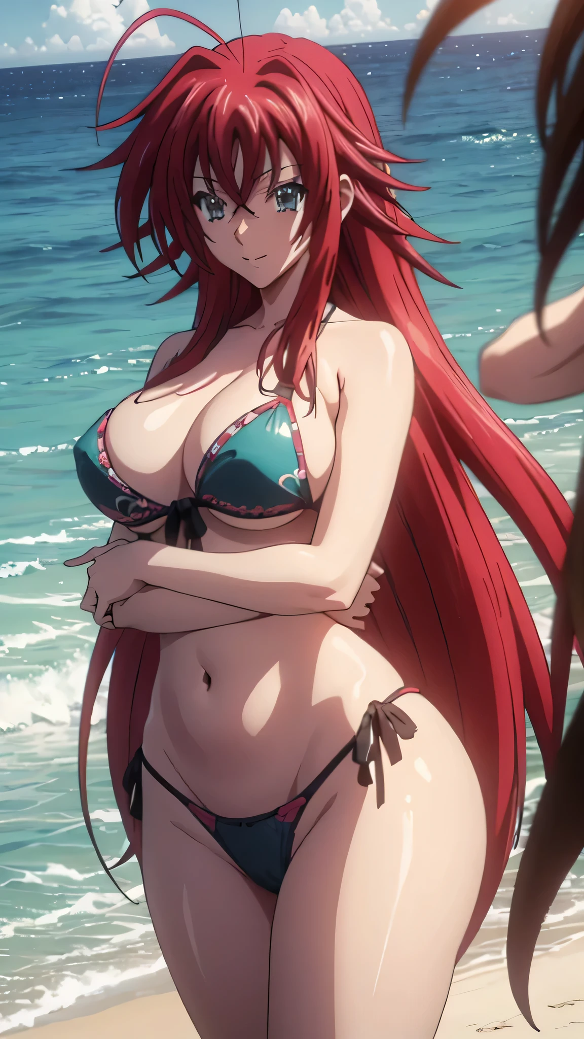 (Rias Gremory, High School DXD, ocean background, swim suit, big , sexy pose, sexy body, perfect figure, sexy smile, hot, summer time, beach, sunset)

(best quality, 4k, highres, masterpiece:1.2), ultra-detailed, (realistic:1.37), HDR, studio lighting, vivid colors, bokeh, physically-based rendering, extreme detail description

Illustration, manga, anime, fan art, beach, sunset, sultry atmosphere, seductive ambiance, alluring scenery, vibrant colors, dreamy lighting, soft gentle waves, picturesque horizon, captivating beauty, enchanting protagonist, bewitching gaze, graceful curves, elegant swimwear, flirty pose, radiant smile, sun-kissed skin, irresistible charm, indulging in the moment, carefree joy, playful allure, exquisite attention to detail, magical summer memories, sensuous vibe, all eyes on her, heart-pounding desire