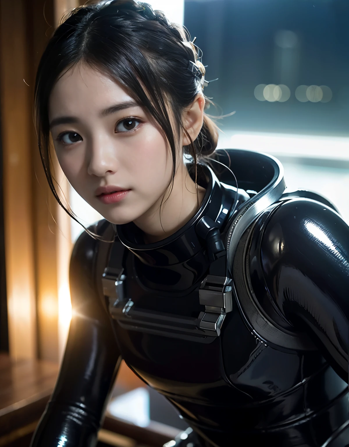 (1 girl)、highest quality、masterpiece、超A high resolution、(Photoreal:1.4)、Raw photo、1 girl、wet hair、Sweat、(Wearing a heavy diving suit)、Female Divers、long sleeve,、Heavy gloves、Portrait、Shadow、octane rendering、8K、super sharp、Metal、intricate decorative details、Lake Details、very intricate details、realistic light、(mysterious look)、shining eyes、towards the camera、Small LED、Close-up