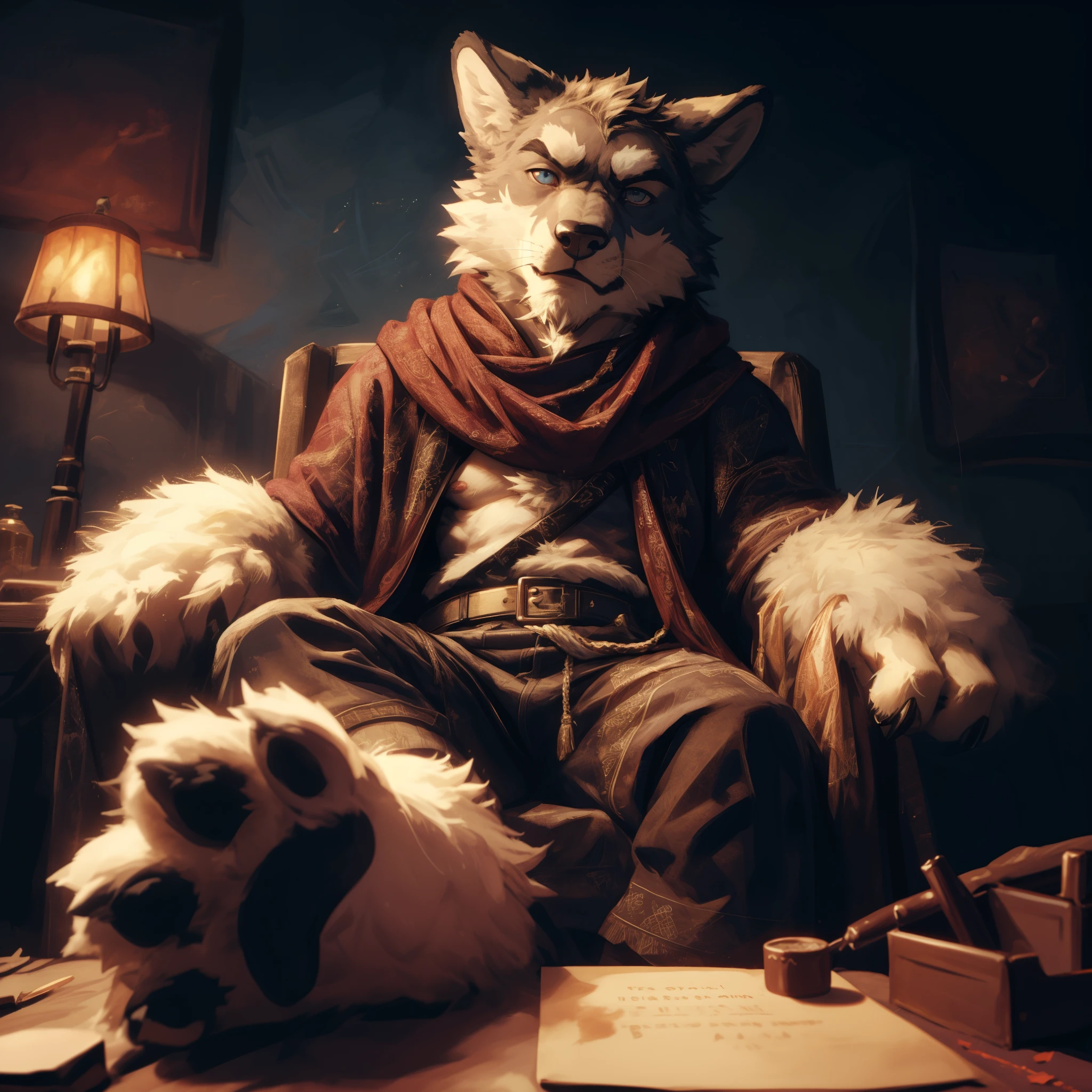 (((Barefoot furry character, full body, cinematic setting, furry male))) Masquerading as a man with a reason. My charade is the event of the season and if I claim to be a wise man, well it surely means that I don't know. high resolution, 8k, photorealistic, (low light, wide dynamic range, dynamic angles and pose: 1. 2)