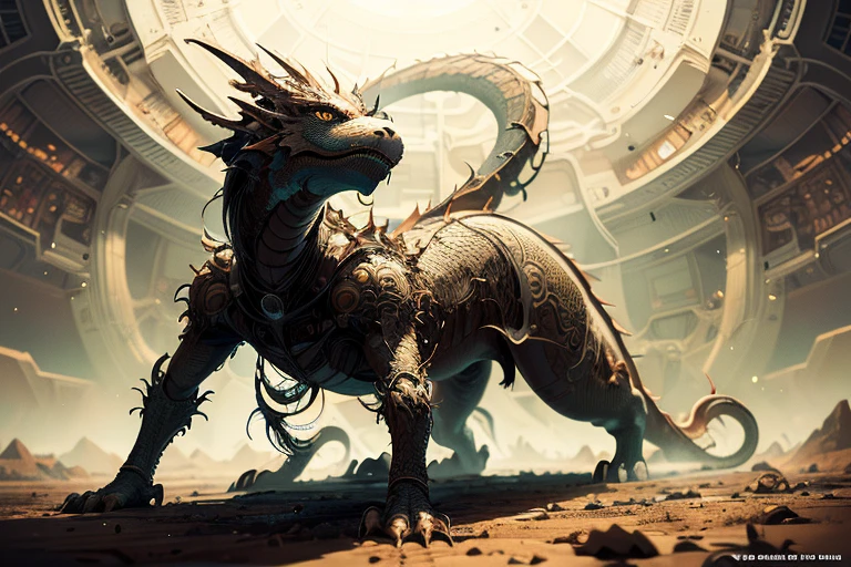 (nanotech dragon), (nanotech:1.6), wires ,cables, on all fours roaring, cinematic light, Science fiction, surreal, apocalypse, (CG illustration), (Highly detailed), (high resolution), (Best quality), (masterpiece)