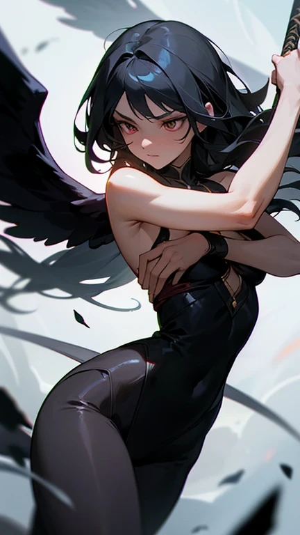 (masterpiece, best quality), 1girl, demon, black eyes, malicious, mature woman, white translucent dress, scars, black wings