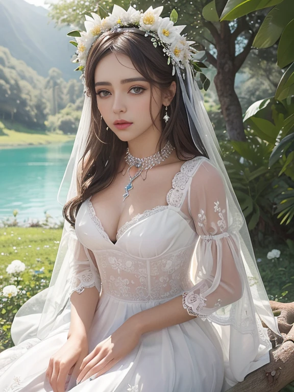 NSFW,(hermosa doncella de las flores con el pecho grande, sad face, levanta el pecho, Sit on a tree branch near Beautifull Lake), (nude), (mano debajo de las tetas), (mostrar escote), (mostrar debajo de los senos) , (mostrar tetas laterales), (mostrar el muslo), (adorno detallado de flores debajo de los pechos), (Adorno de lujo detallado para el pecho con flores.), (adorno de brazo de flor de lujo detallado), (Detalle flor adorno caderas), caro collar de flores detalladas, florero, (pecho grande:1.9), Beautiful lake behind, Flower mountain background, Detalle Bosque de flores, Detalle campo de flores, Detalle fondo de flor, hermosa cara, cara bonita, ojos bonitos, hermosa nariz, labios sexys, polished nails, trazado de rayos hermosos dedos, hermosas manos, vientre atractivo, cuerpo sexy, hombros sexys, piernas sexys, caderas sexys, (pulsera de lujo), (anillo de lujo), (collar de lujo), black nails , ojo azul, , piel blanca, foto de cuerpo completo, bonito maquillaje, rubor, tatuaje del cuerpo,