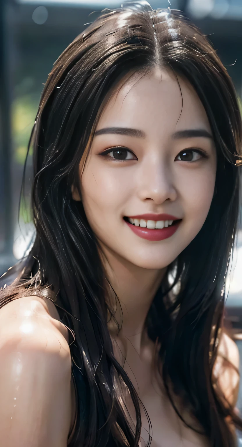 (masterpiece, highest quality, beautiful quality, realistic, looking at the viewer, detailed lighting, highly detailed skin, highly detailed hair, very fine teeth, Shadow, 8K:1.2), {(women pictures, 1 girl:1.2:smile):Double eyes}, naked,